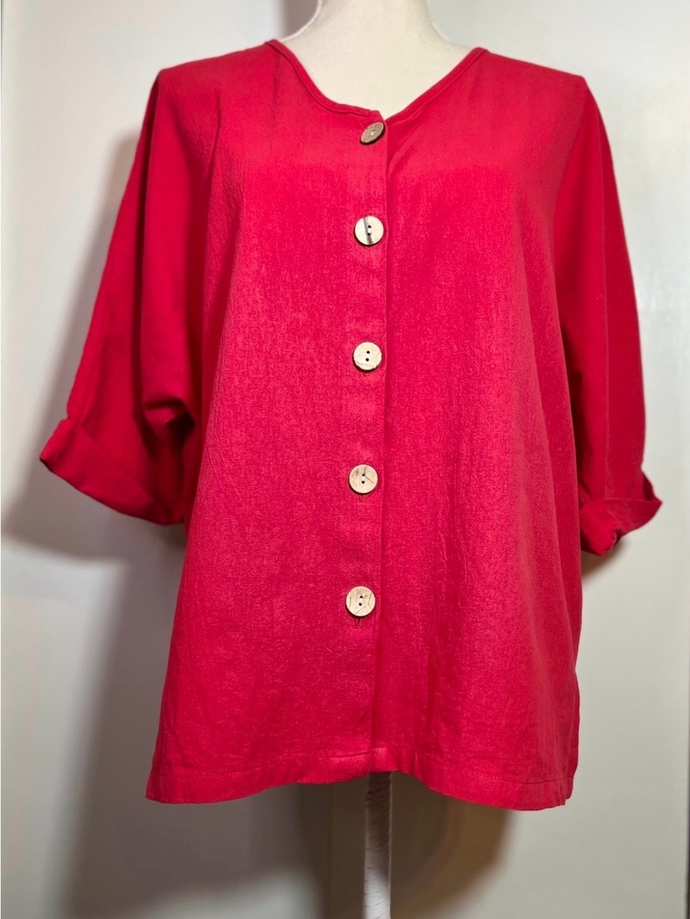 2 - Tops Bundle - 1- Red Linen/Cotton and 1-White Cotton Button Down Large - Picture 11 of 15
